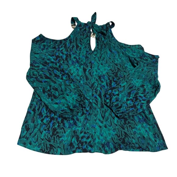 Thalia Sodi Women Printed Keyhole Neck Top Faux Wrap Halter Green Size medium - Picture 3 of 13